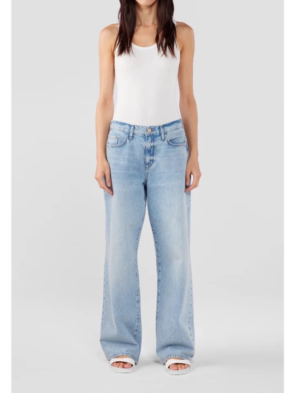 Triarchy Ms.Miley Stardust Embellished High-Rise Wide Leg Rhinestone Jeans Sz 32